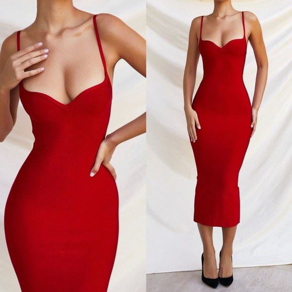 HOUSE OF CB 'Domenica' Red Sweetheart Neckline Bandage Dress - Picture 2 of 12